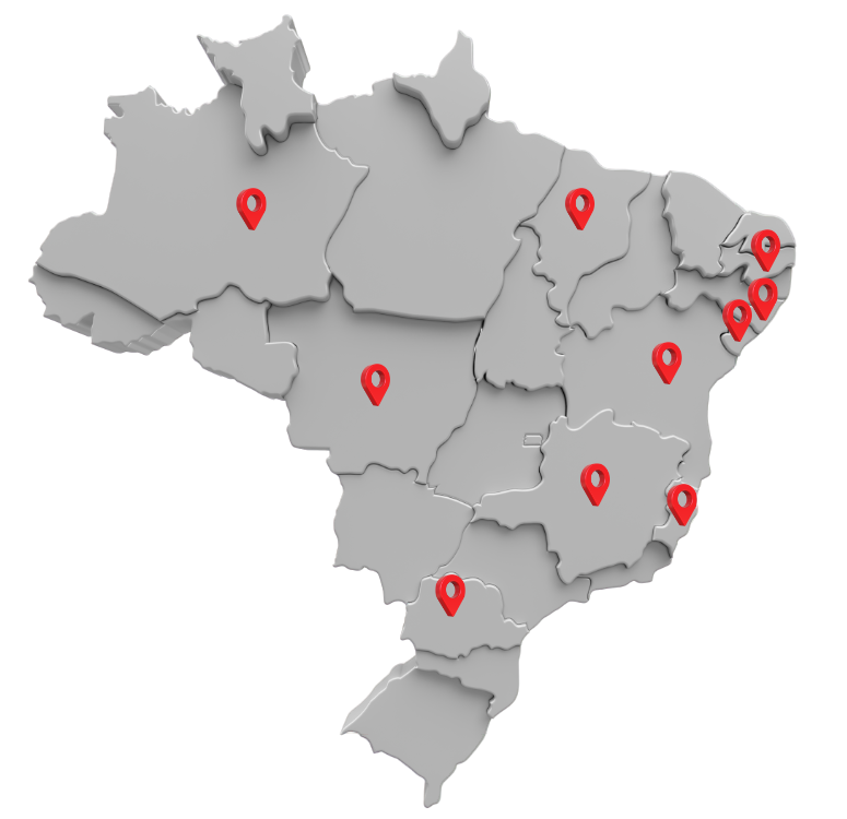 Mapa do Brasil mostrando presença dos clientes